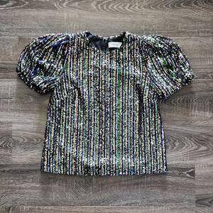 🌹 Greylin Striped Sequin Puff Sleeve Top 🌹